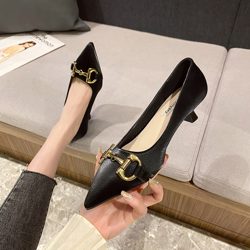 Huiliya pointed toe single shoes for women kitten heel single shoes thin heel design temperament work shoes for women